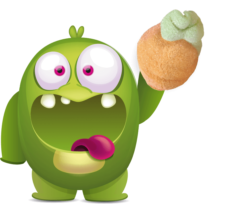 Green Bulgari Monster with a peach-shaped 3D jelly marshmallow