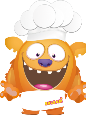 Bulgari Agostino Marshmallow - orange monster with apron and chef's hat